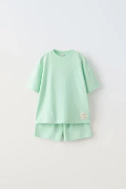 6-14 ANOS/ CONJUNTO ETIQUETA T-SHIRT E BERMUDA-ZARA Sale