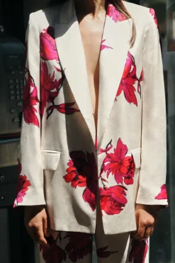 ZARA Blazers / Coletes^BLAZER ACETINADO COM ESTAMPADO FLORAL Branco / Vermelho