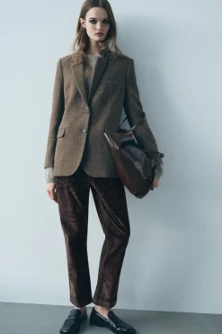 ZARA Blazers / Coletes^BLAZER AOS QUADRADOS COM LÃ ZW COLLECTION Castanho