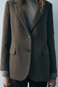 ZARA Blazers / Coletes^BLAZER AOS QUADRADOS COM LÃ ZW COLLECTION Castanho