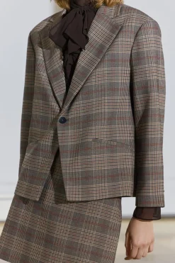 ZARA Blazers / Coletes^BLAZER AOS QUADRADOS ZW COLLECTION AREIA/CASTANHO