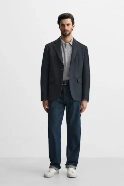 ZARA Blazers^BLAZER COM ESTRUTURA COM LÃ Azul-marinho