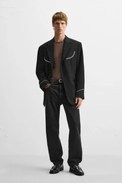 ZARA Blazers^BLAZER COM LINHAS VIVAS EM CONTRASTE Preto