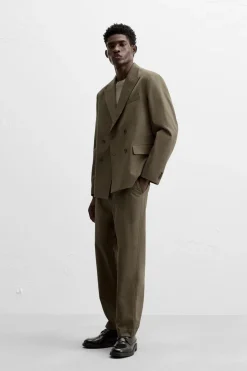 ZARA Blazers^BLAZER CRUZADO DE FATO ALGODÃO - LIOCEL torrado
