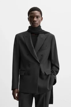 ZARA Blazers^BLAZER CRUZADO SMOKING Preto