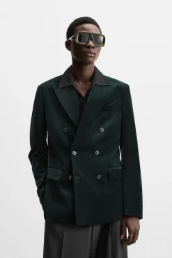 ZARA Blazers^BLAZER CRUZADO VELUDO Verde-escuro