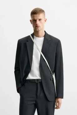ZARA Blazers^BLAZER DE FATO 100% LÃ Azul-marinho