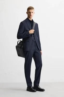 ZARA Blazers^BLAZER DE FATO 100% LÃ Azul-marinho