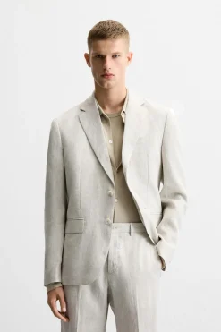 ZARA Blazers^BLAZER DE FATO 100% LINHO Bege-claro