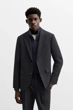 ZARA Blazers^BLAZER DE FATO COM LÃ Azul-marinho
