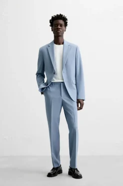 ZARA Blazers^BLAZER DE FATO ESTRUTURA Azul-celeste