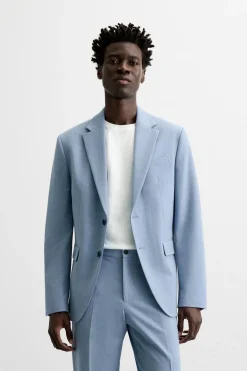 ZARA Blazers^BLAZER DE FATO ESTRUTURA Azul-celeste