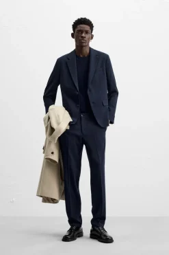 ZARA Blazers^BLAZER DE FATO ESTRUTURA Azul