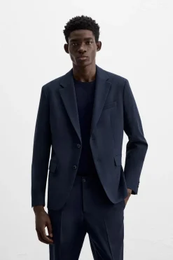 ZARA Blazers^BLAZER DE FATO ESTRUTURA Azul