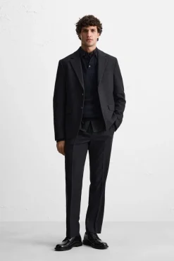 ZARA Blazers^BLAZER DE FATO ESTRUTURA Azul-marinho