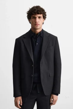 ZARA Blazers^BLAZER DE FATO ESTRUTURA Azul-marinho