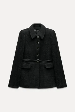 ZARA Blusões^BLAZER ESTRUTURA COM CINTO Preto