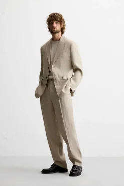 ZARA Blazers^BLAZER FATO 100% LINHO Areia