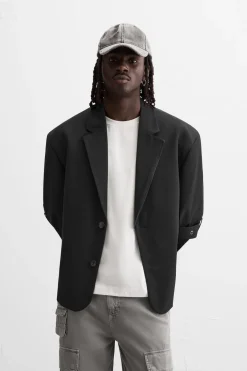 ZARA Blazers^BLAZER OVERSIZE FIT COM FECHO DE CORRER Preto