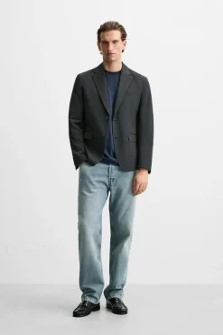 ZARA Blazers^BLAZER RELAXED FIT ALGODÃO - LIOCEL Azul-marinho