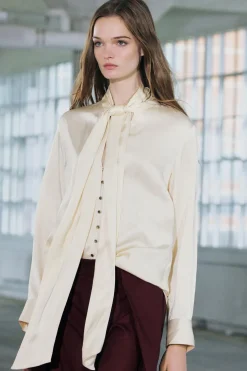 ZARA Camisas / Blusas^BLUSA ACETINADA COM LAÇO ZW COLLECTION Cru