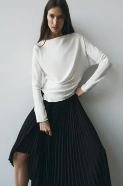 ZARA Camisas / Blusas^BLUSA ACETINADA DRAPEADA ZW COLLECTION Branco-marfim