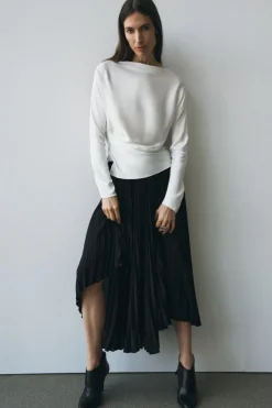 ZARA Camisas / Blusas^BLUSA ACETINADA DRAPEADA ZW COLLECTION Branco-marfim