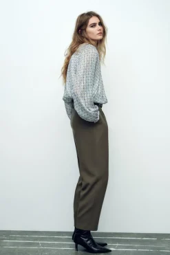 ZARA Tops / Bodies^BLUSA BALÃO ESTAMPADA COM FIO METALIZADO Azul / Branco