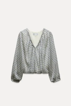 ZARA Tops / Bodies^BLUSA BALÃO ESTAMPADA COM FIO METALIZADO Azul / Branco
