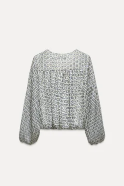ZARA Tops / Bodies^BLUSA BALÃO ESTAMPADA COM FIO METALIZADO Azul / Branco