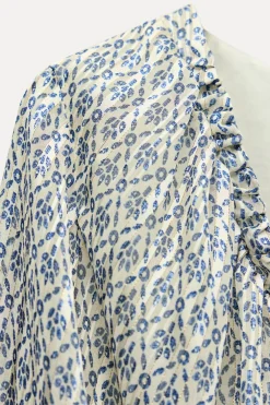 ZARA Tops / Bodies^BLUSA BALÃO ESTAMPADA COM FIO METALIZADO Azul / Branco