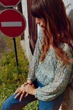 ZARA Camisas / Blusas^BLUSA BALÃO ESTAMPADA FIO METALIZADO Multicolor