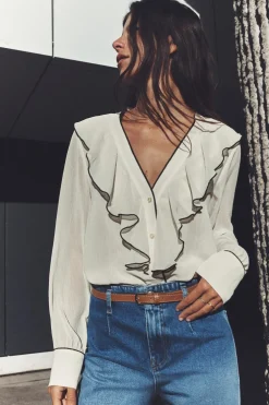 ZARA Camisas / Blusas^BLUSA COM FOLHO DEBRUADO A CONTRASTAR Cru