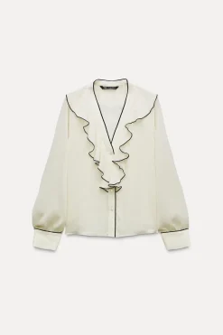 ZARA Camisas / Blusas^BLUSA COM FOLHO DEBRUADO A CONTRASTAR Cru
