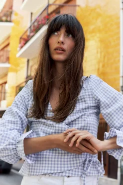 ZARA Camisas / Blusas^BLUSA CRUZADA AOS QUADRADOS VICHY Azul / Branco