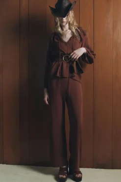 ZARA Camisas / Blusas^BLUSA DE MALHA COM FOLHOS Bordeaux