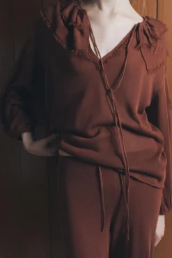 ZARA Camisas / Blusas^BLUSA DE MALHA COM FOLHOS Bordeaux
