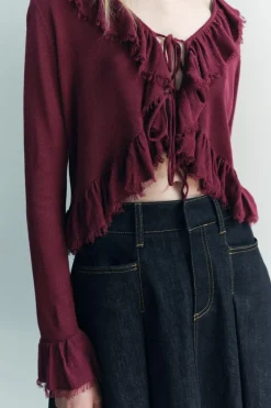 ZARA Camisas / Blusas^BLUSA DE MALHA COM FOLHOS Beringela