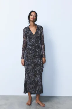 ZARA Camisas / Blusas^BLUSA DE TUL ESTAMPADA azul/preto
