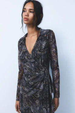 ZARA Camisas / Blusas^BLUSA DE TUL ESTAMPADA azul/preto