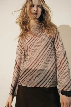ZARA Camisas / Blusas^BLUSA DRAPEADA ÀS RISCAS ZW COLLECTION listrado