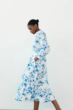 ZARA Camisas / Blusas^BLUSA ESTAMPADA COM ALGODÃO Azul / Branco