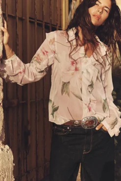 ZARA Camisas / Blusas^BLUSA ESTAMPADA ÀS FLORES COM FOLHOS Multicolor