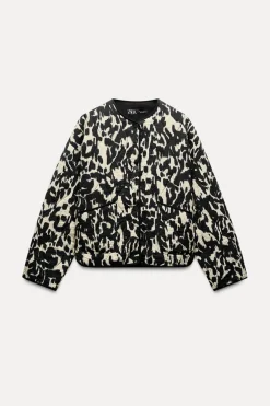 ZARA Blusões^BLUSÃO ACOLCHOADO COM ESTAMPADO ANIMAL Preto / Cru