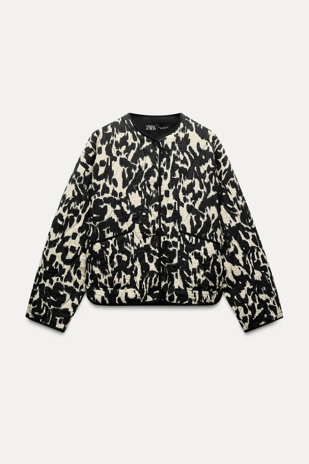 ZARA Blusões^BLUSÃO ACOLCHOADO COM ESTAMPADO ANIMAL Preto / Cru