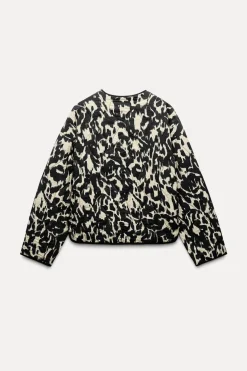 ZARA Blusões^BLUSÃO ACOLCHOADO COM ESTAMPADO ANIMAL Preto / Cru