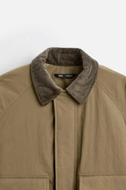 ZARA Blusões^BLUSÃO ACOLCHOADO COM GOLA COMBINADA Bege