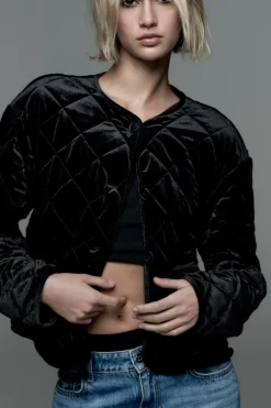 ZARA Blusões^BLUSÃO ACOLCHOADO VELUDO Preto