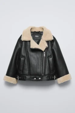 BLUSÃO BIKER COM EFEITO DE PELE E EFEITO DE PELO ENCARACOLADO-ZARA Fashion