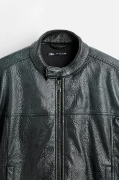 ZARA Blusões^BLUSÃO BIKER DE POLIPELE COM EFEITO SPRAY Azul